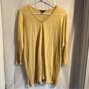 Eileen Fisher Sweater Sz Small Linen Tunic Oversized V-Neck Dolman Sleeve Yellow